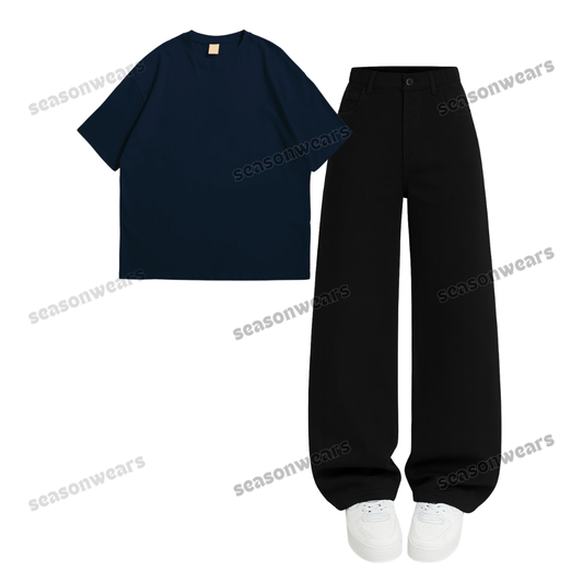 Oversized Drop Shoulder Tee With Black Wide Leg Jeans