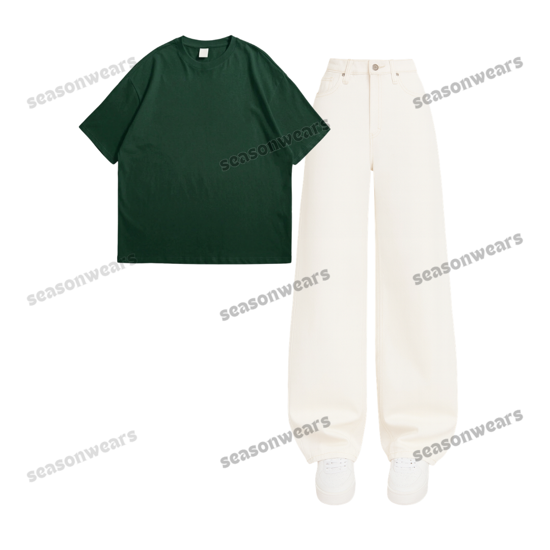 Oversized Drop Shoulder Tee With White Wide Leg Jeans
