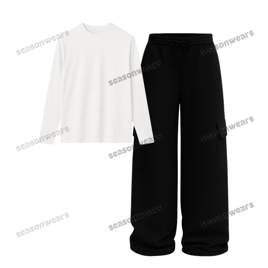 Full Sleeves Tee With Black Wide Leg Cargo