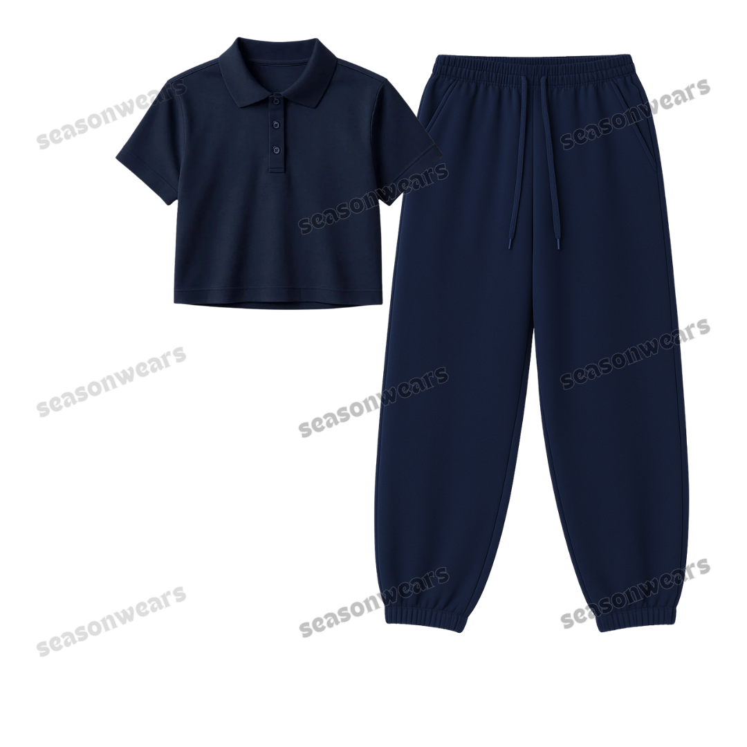 Crop Polo With Navyblue Sweatpant