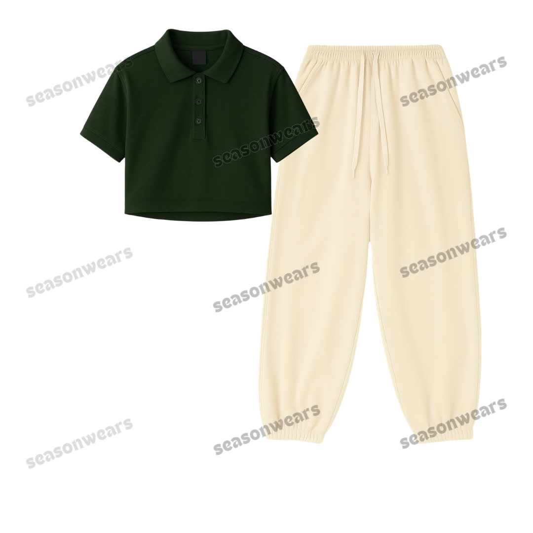 Crop Polo With Cream Sweatpant