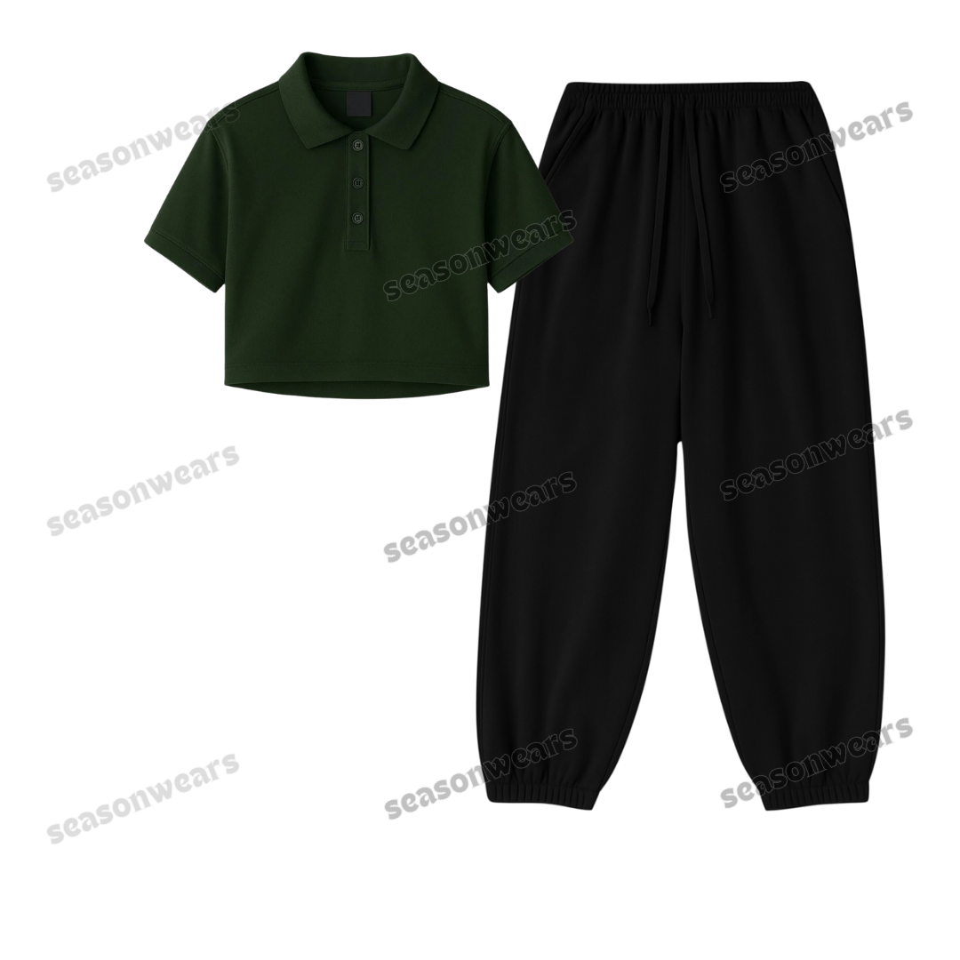 Crop Polo With Black Sweatpant