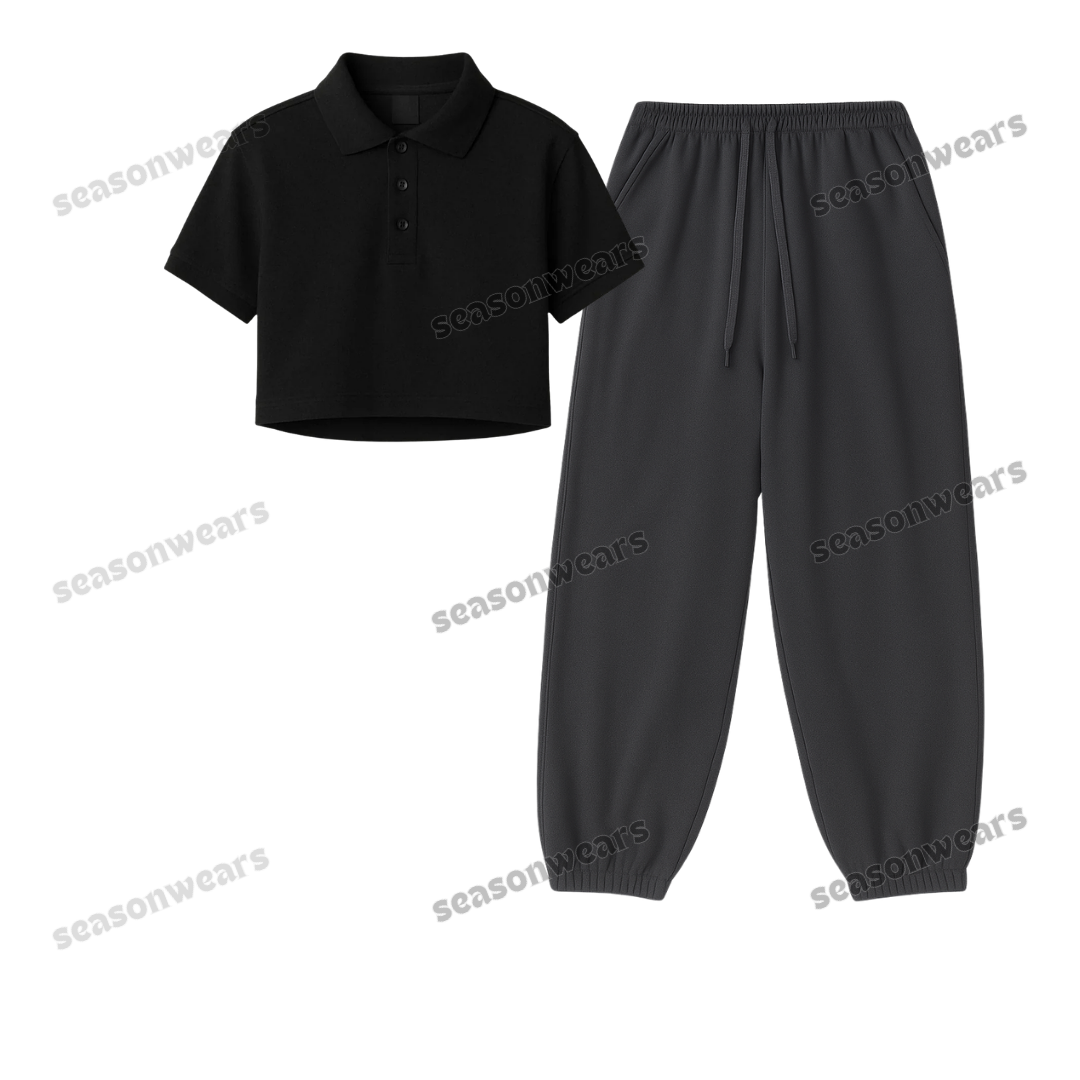 Crop Polo With Charcoalgrey Sweatpant