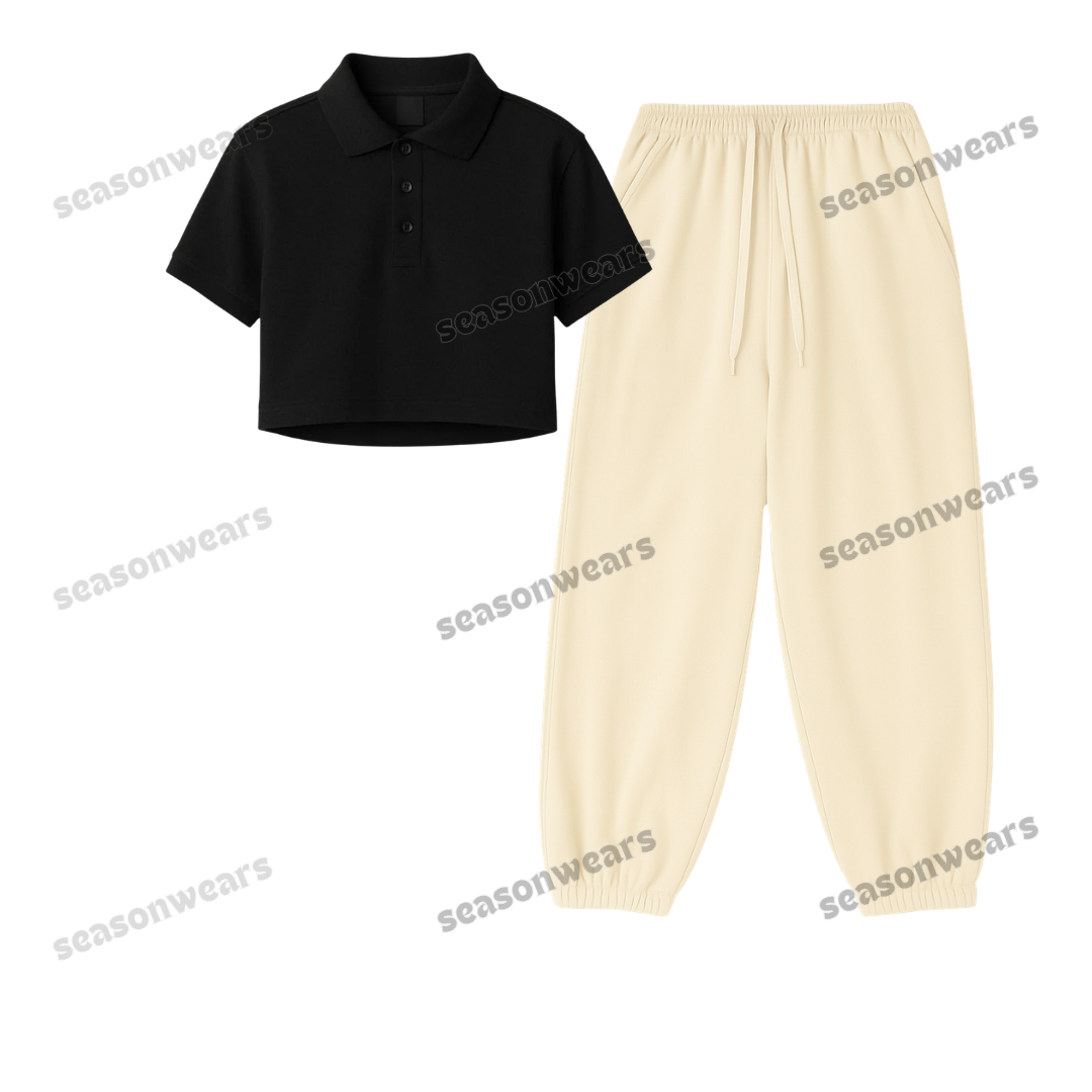 Crop Polo With Cream Sweatpant