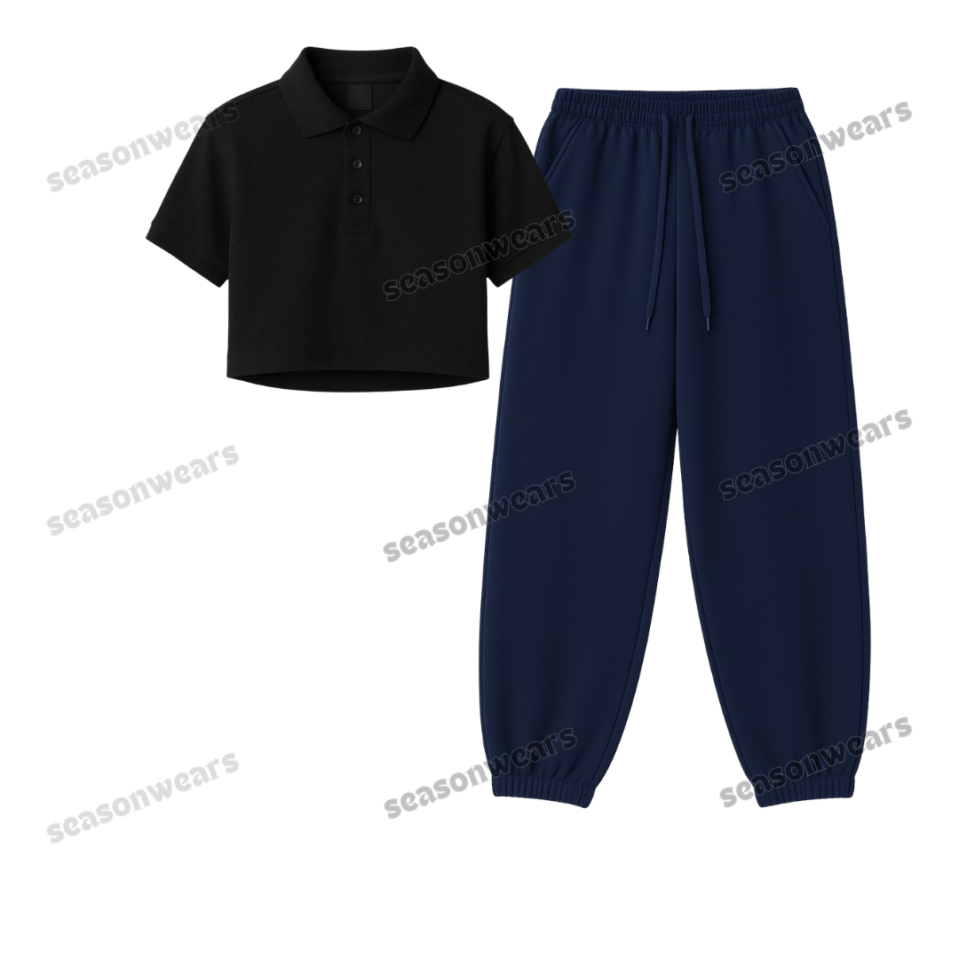 Crop Polo With Navyblue Sweatpant