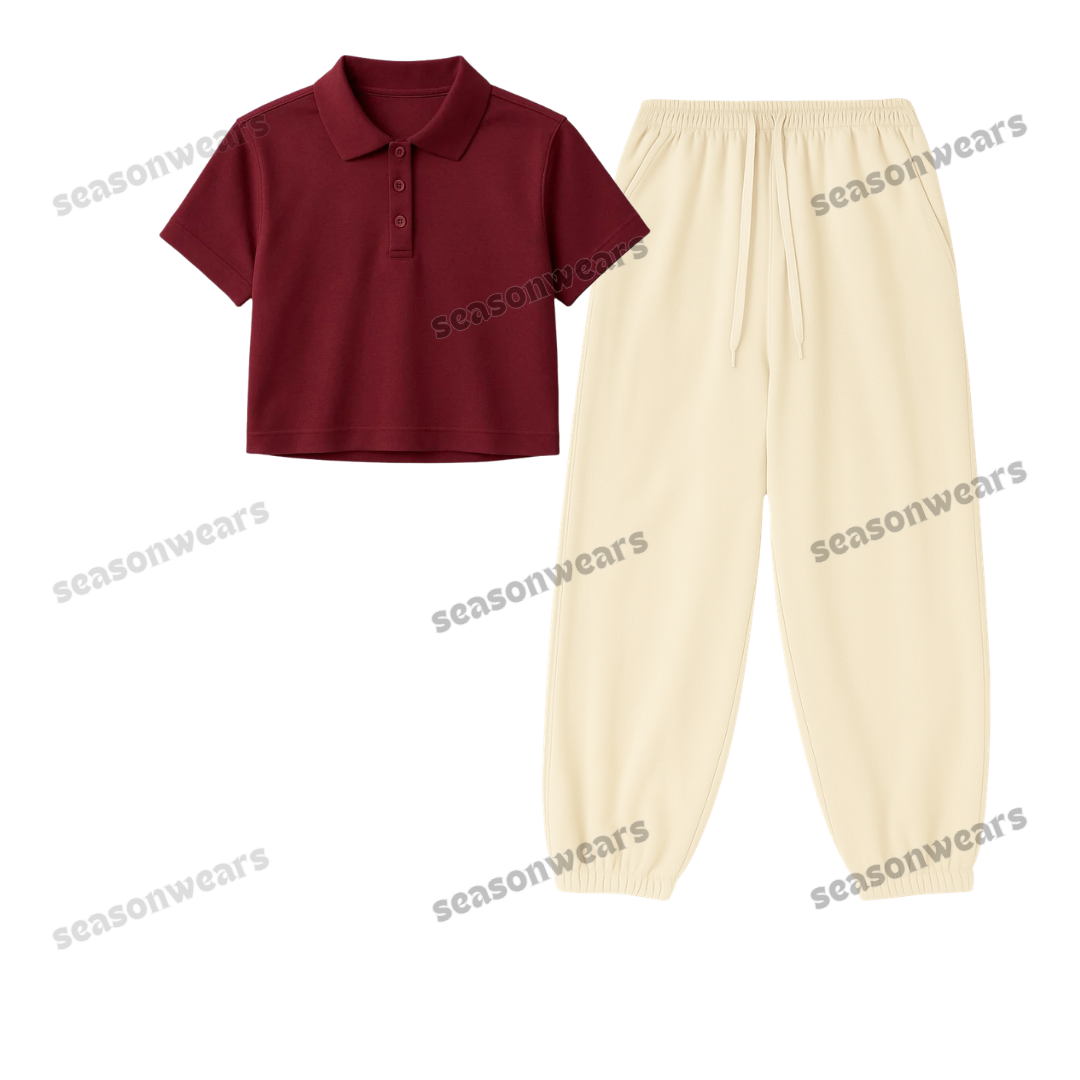 Crop Polo With Cream Sweatpant