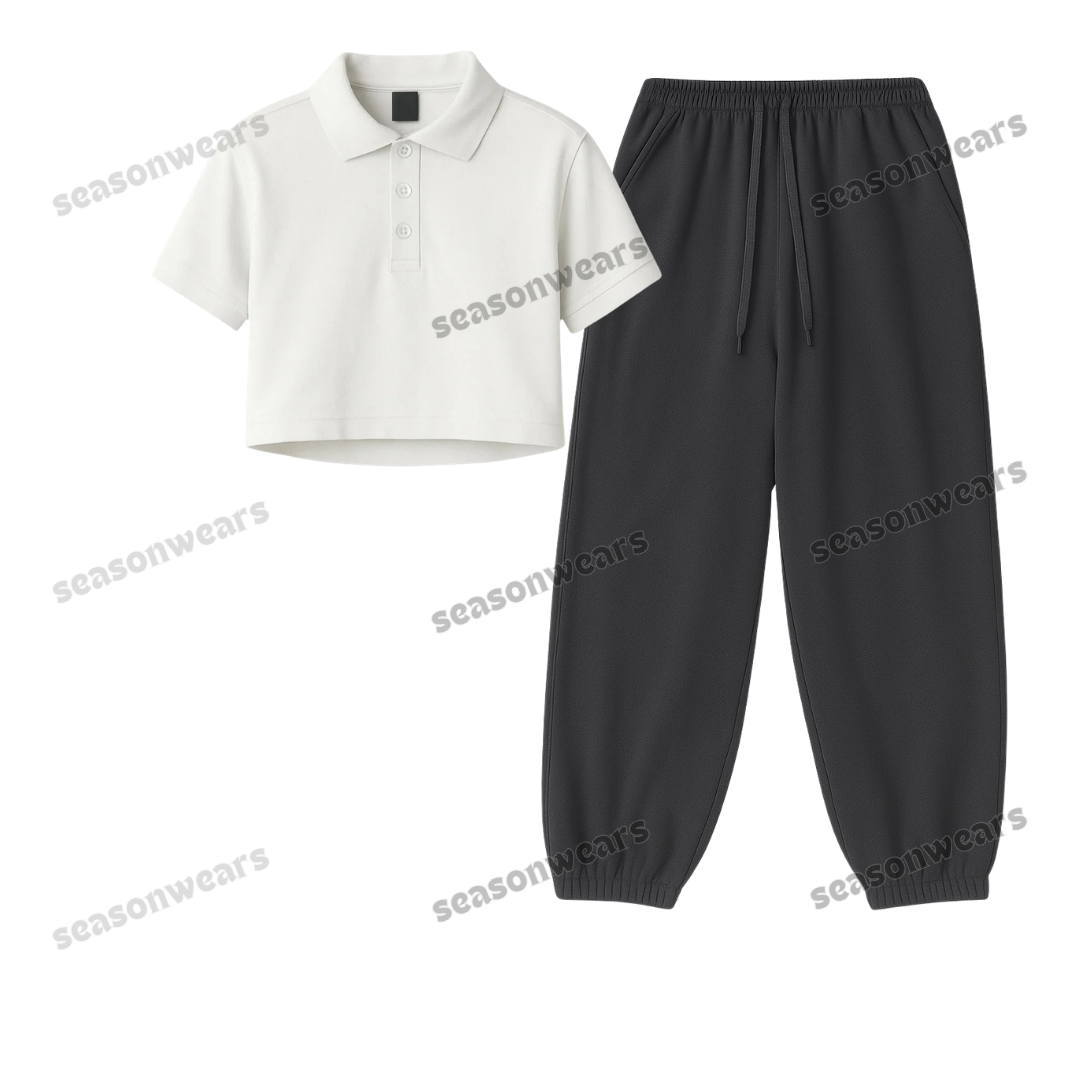 Crop Polo With Charcoalgrey Sweatpant