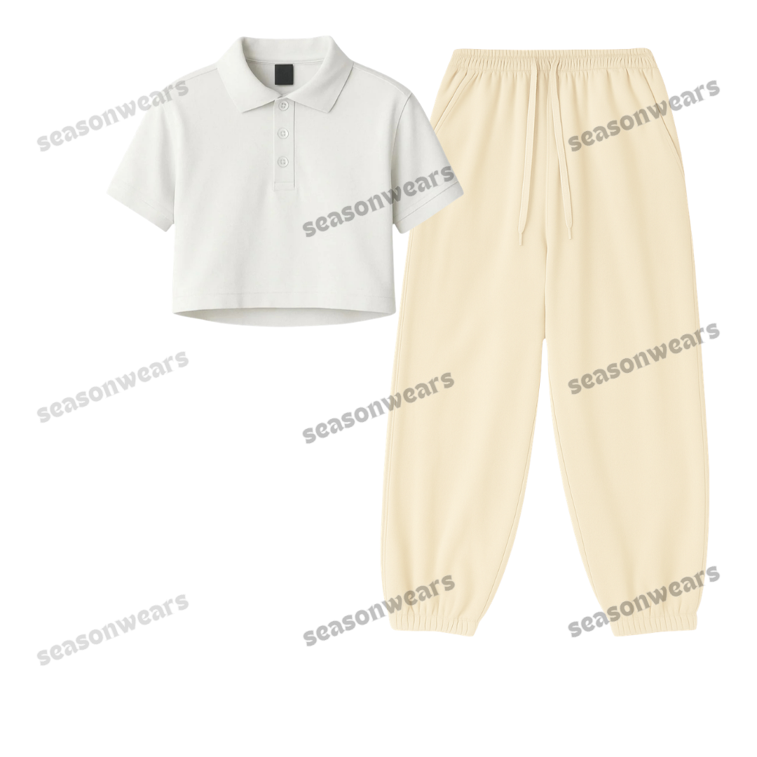 Crop Polo With Cream Sweatpant