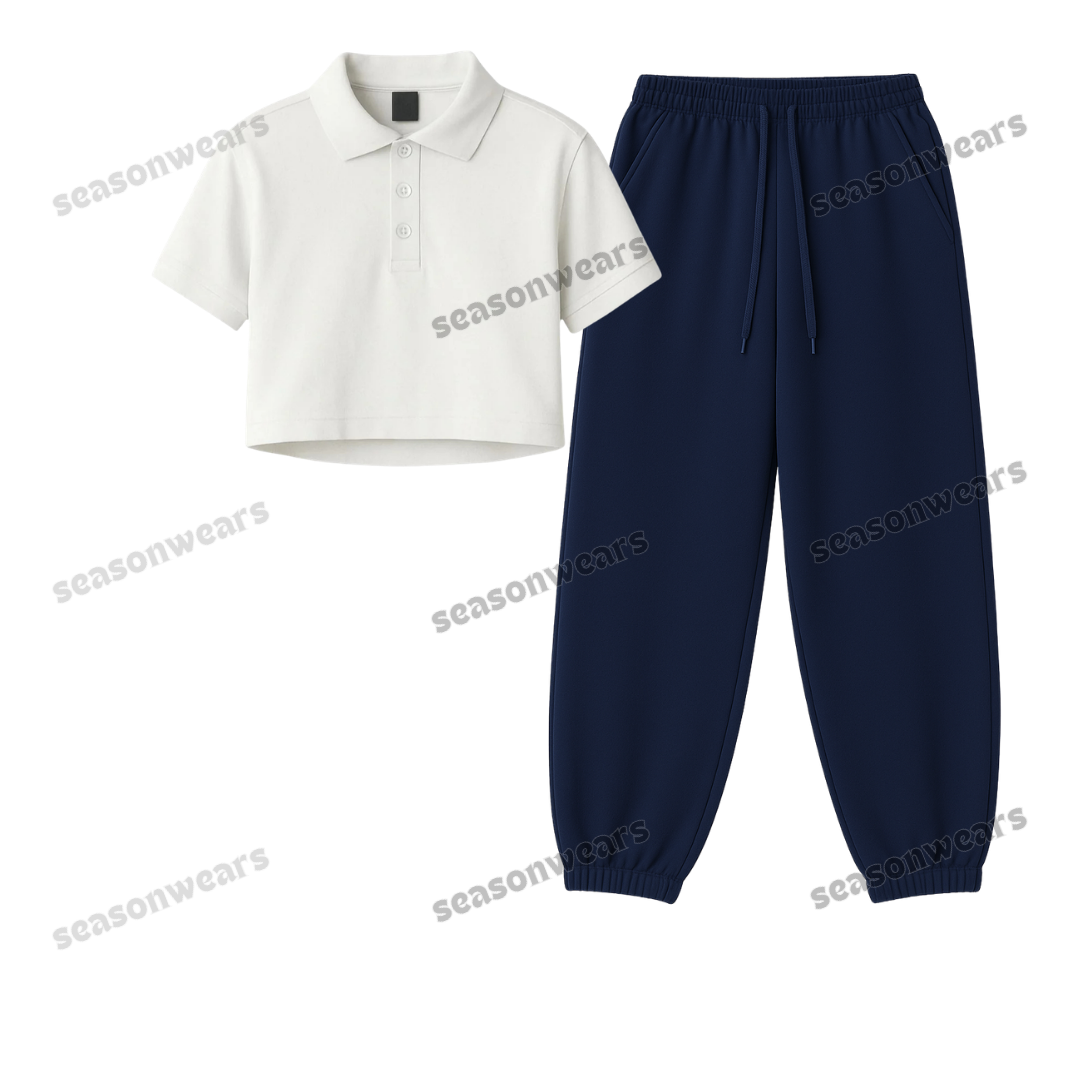 Crop Polo With Navyblue Sweatpant