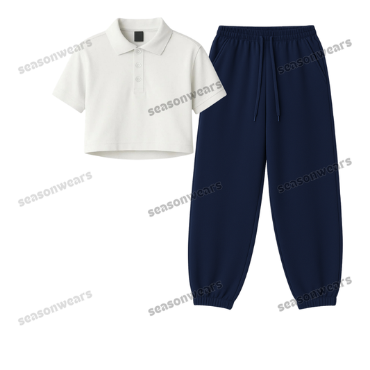Crop Polo With Navyblue Sweatpant
