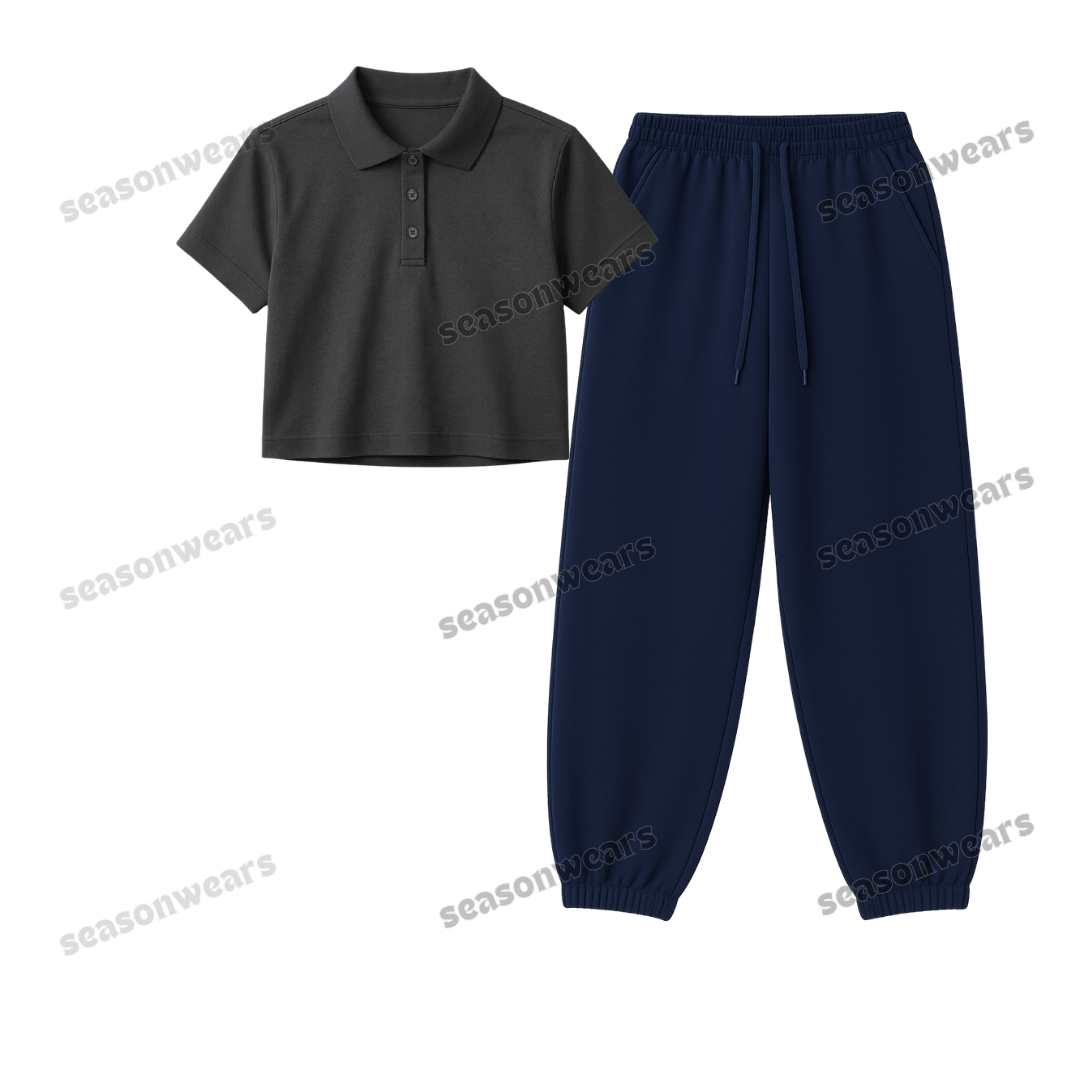 Crop Polo With Navyblue Sweatpant