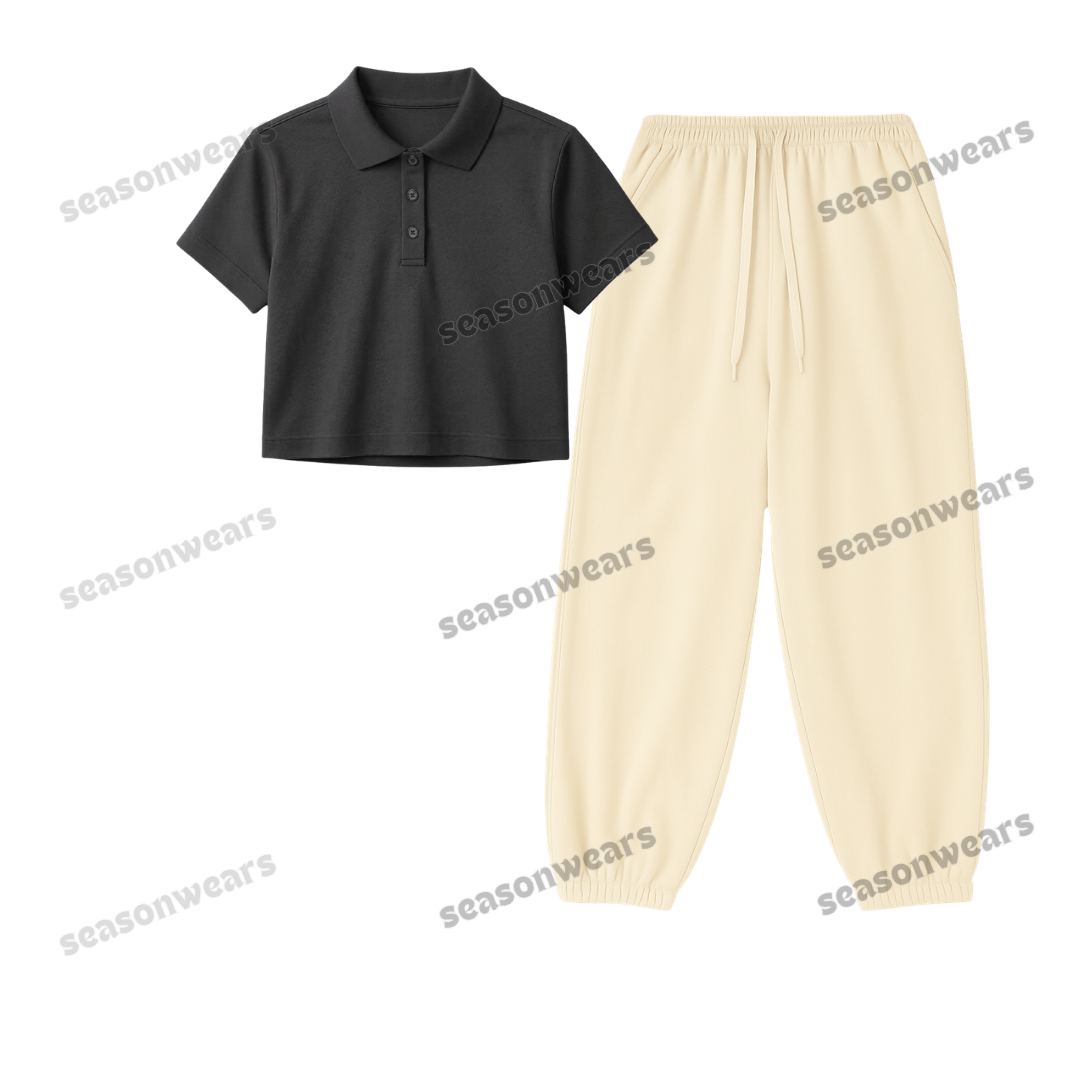Crop Polo With Cream Sweatpant