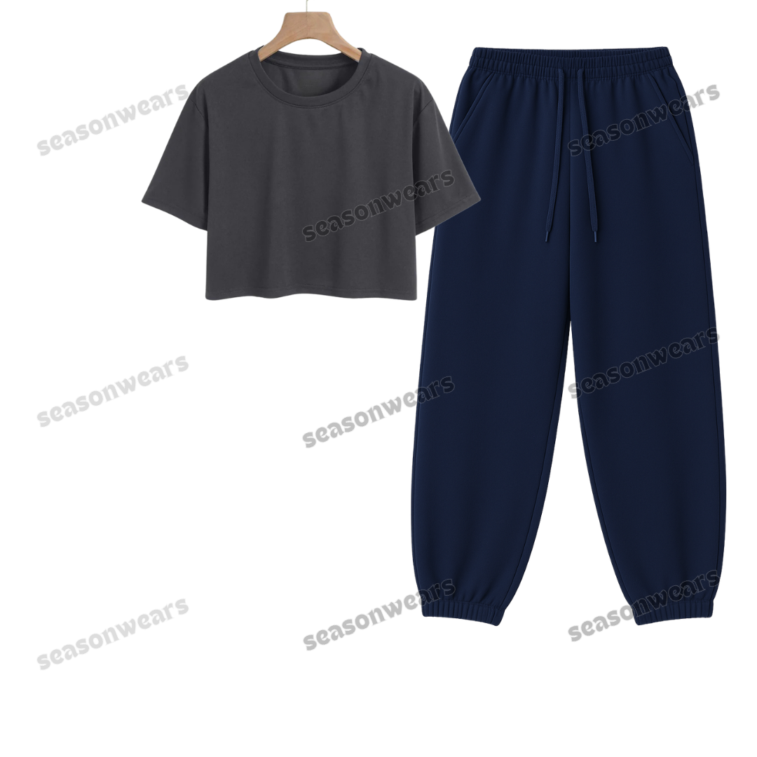 Crop Tee With Navyblue Sweatpant