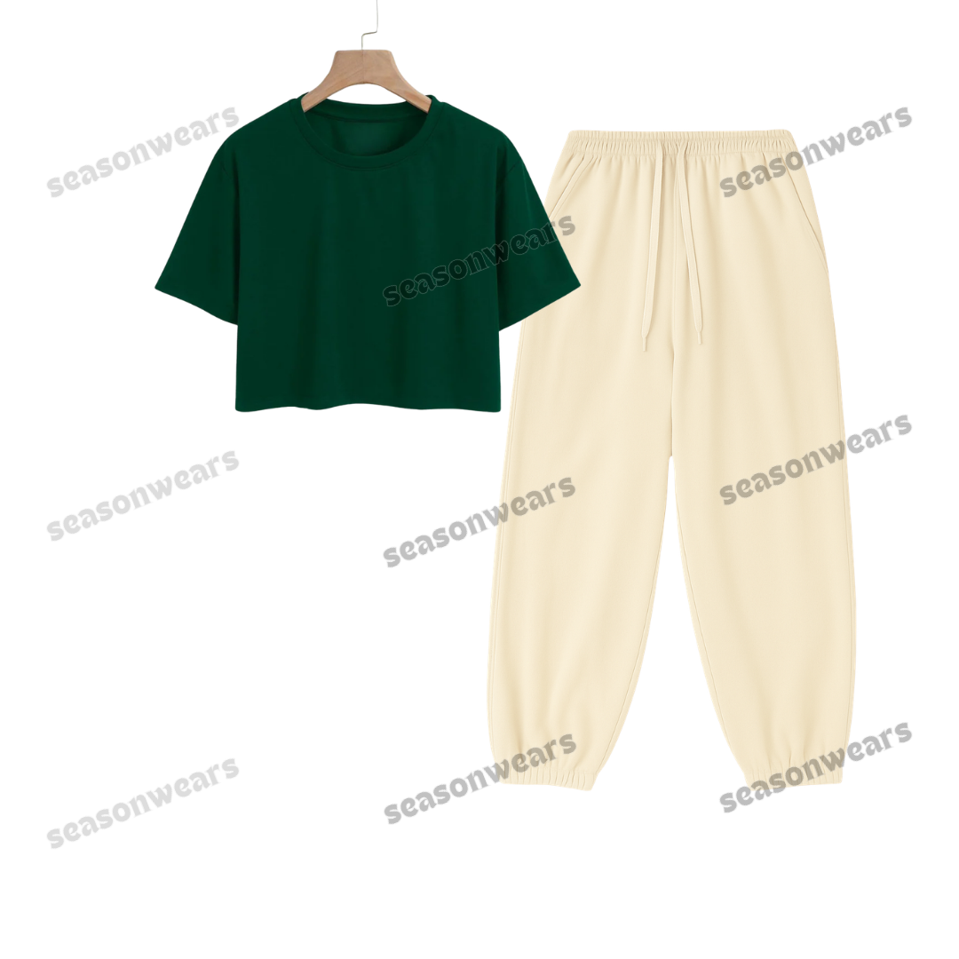Crop Tee With Cream Sweatpant