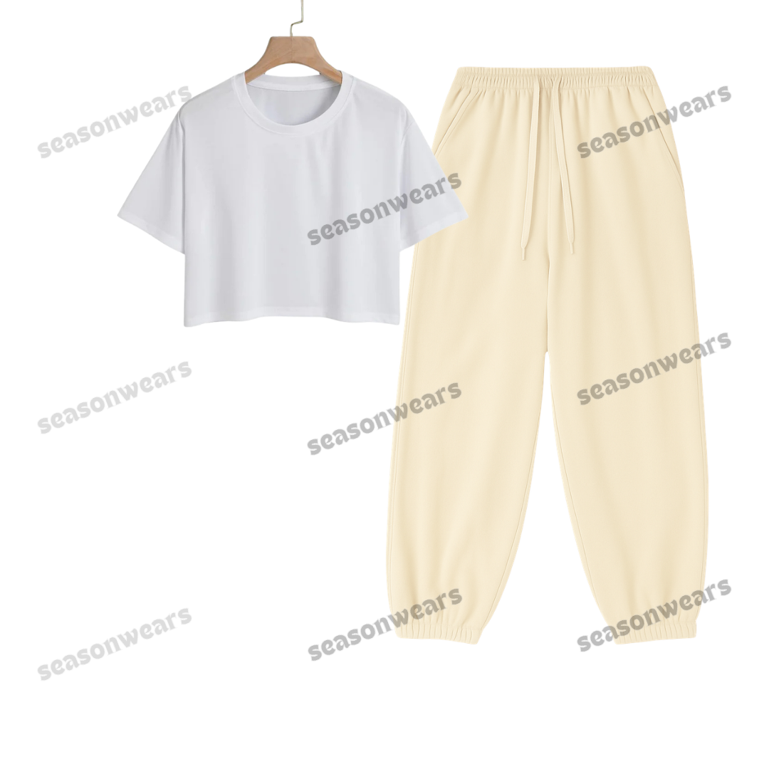 Crop Tee With Cream Sweatpant