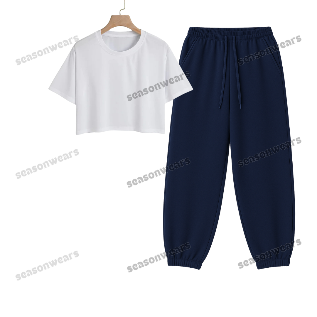 Crop Tee With Navyblue Sweatpant