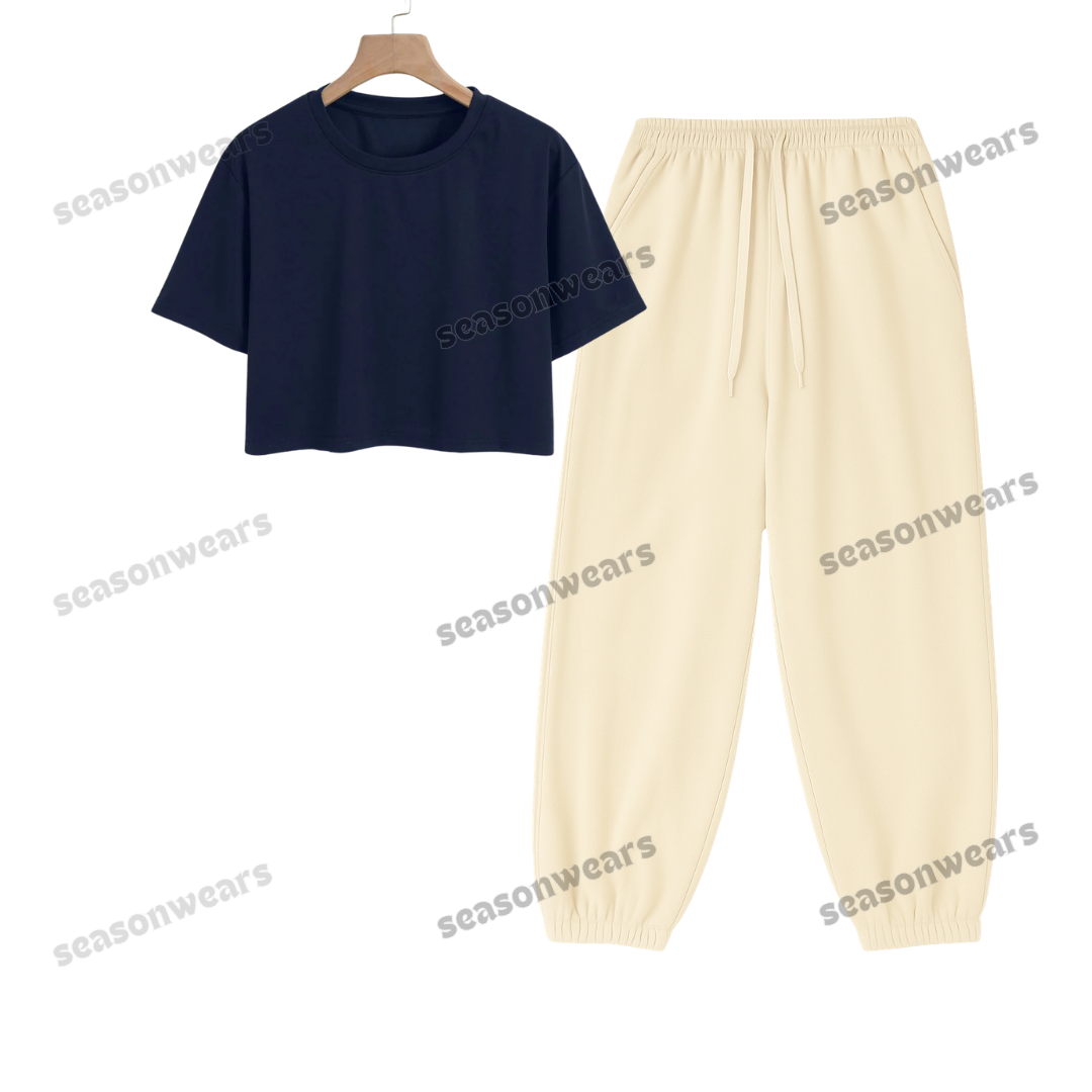 Crop Tee With Cream Sweatpant