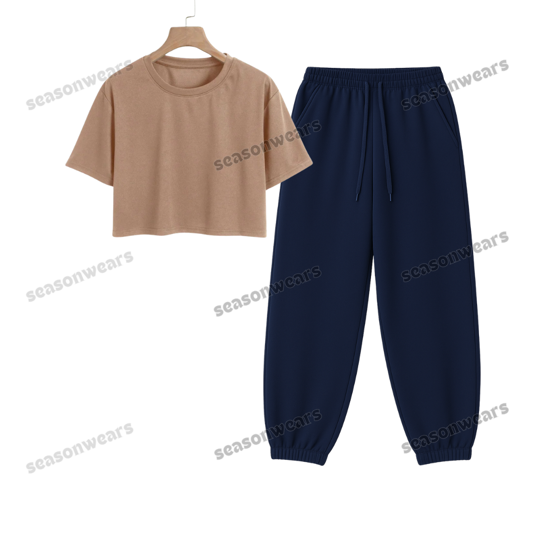 Crop Tee With Navyblue Sweatpant