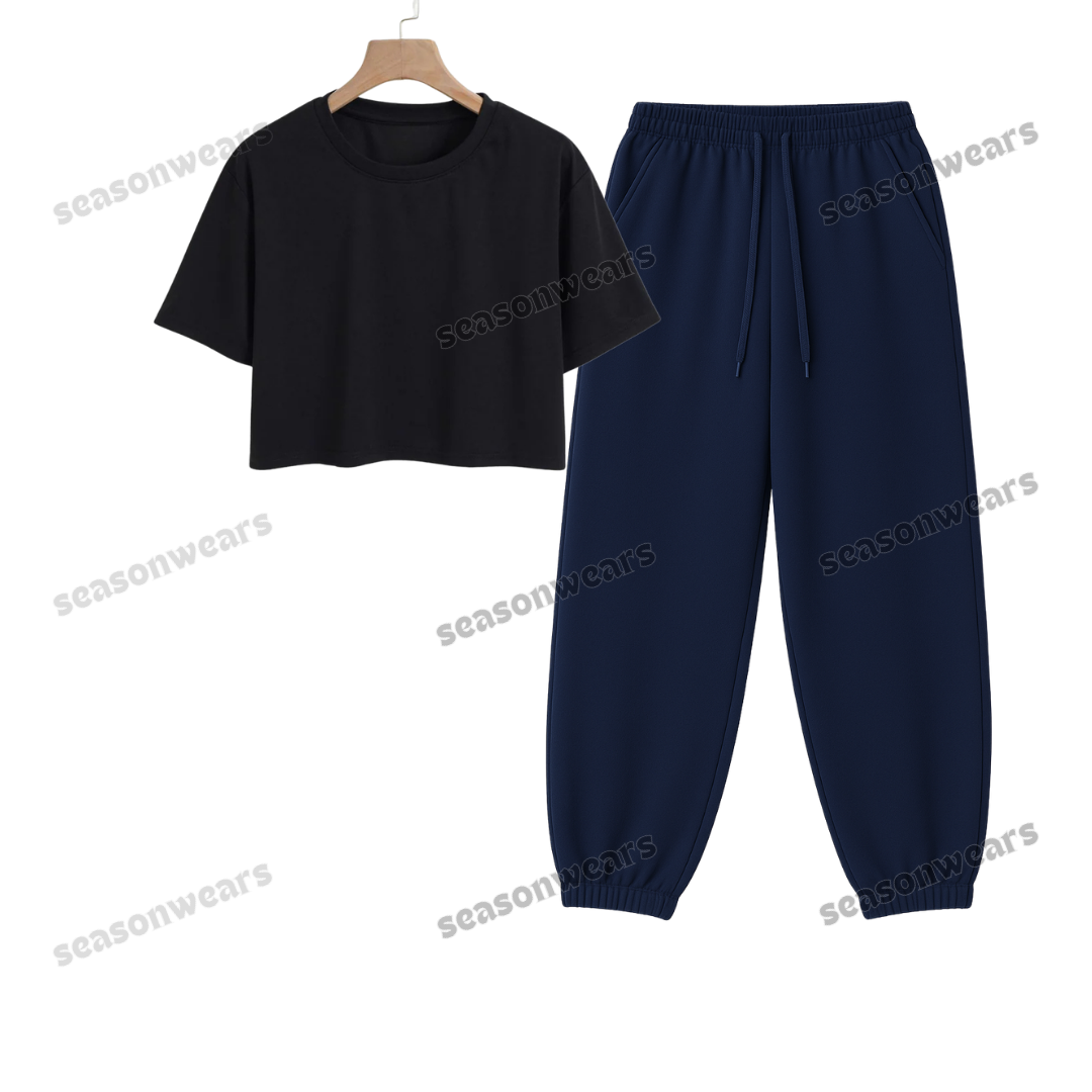 Crop Tee With Navyblue Sweatpant