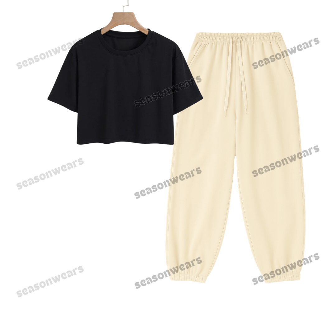 Crop Tee With Cream Sweatpant