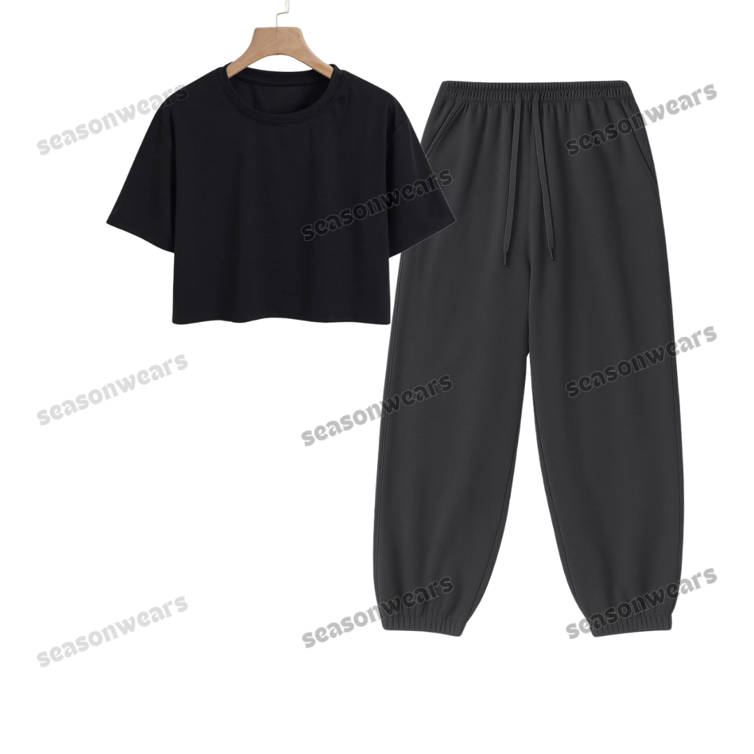 Crop Tee With Charcoalgrey Sweatpant