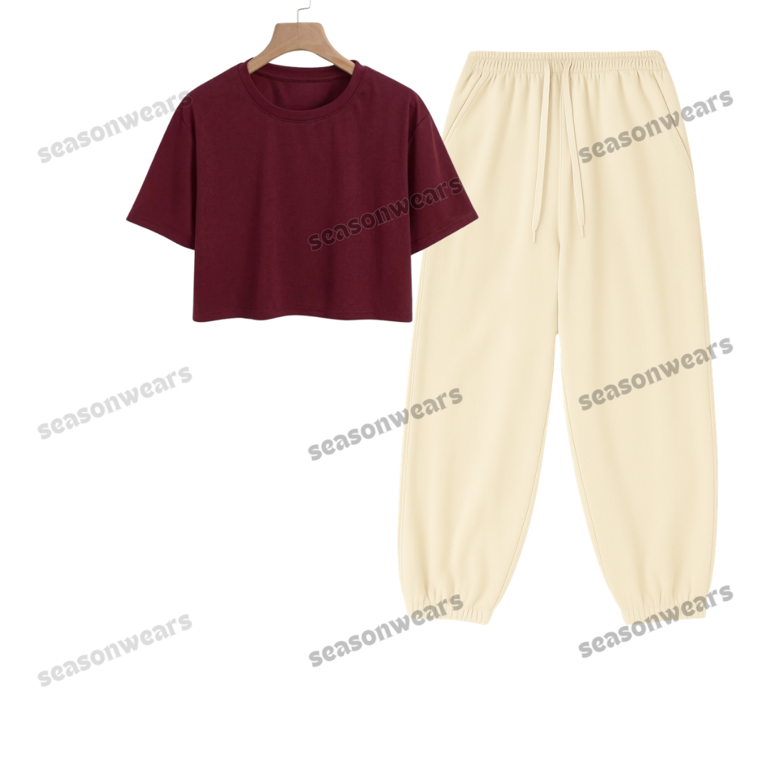 Crop Tee With Cream Sweatpant