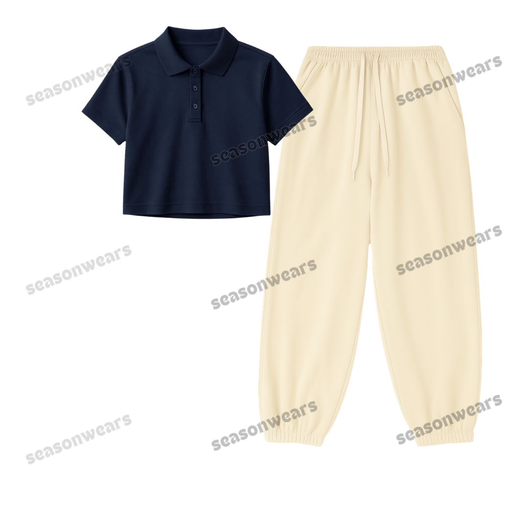 Crop Polo With Cream Sweatpant