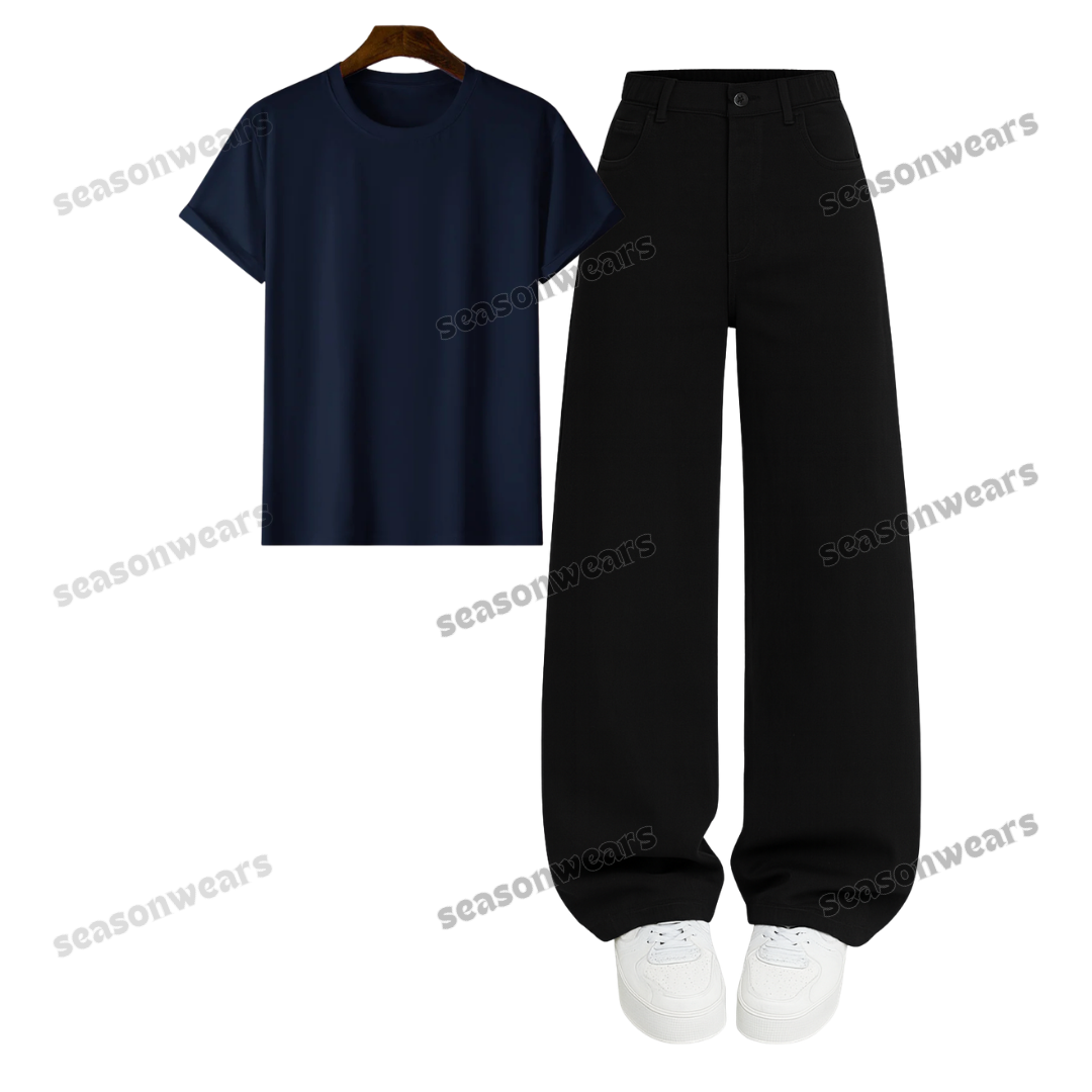 Regular Tee With Black Wide Leg Jeans