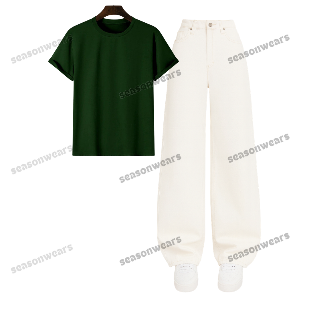 Regular Tee With White Wide Leg Jeans