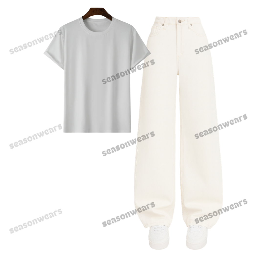 Regular Tee With White Wide Leg Jeans