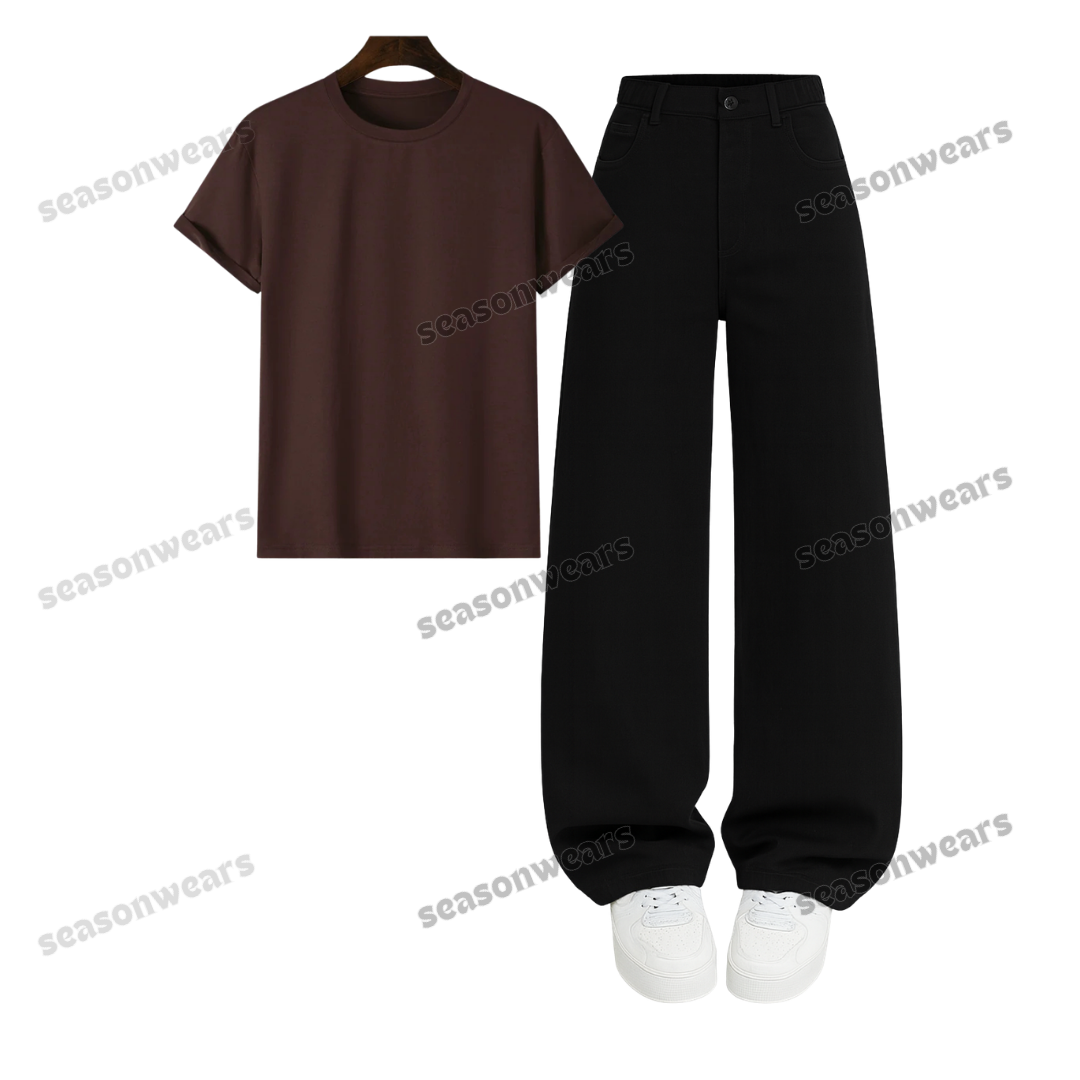 Regular Tee With Black Wide Leg Jeans