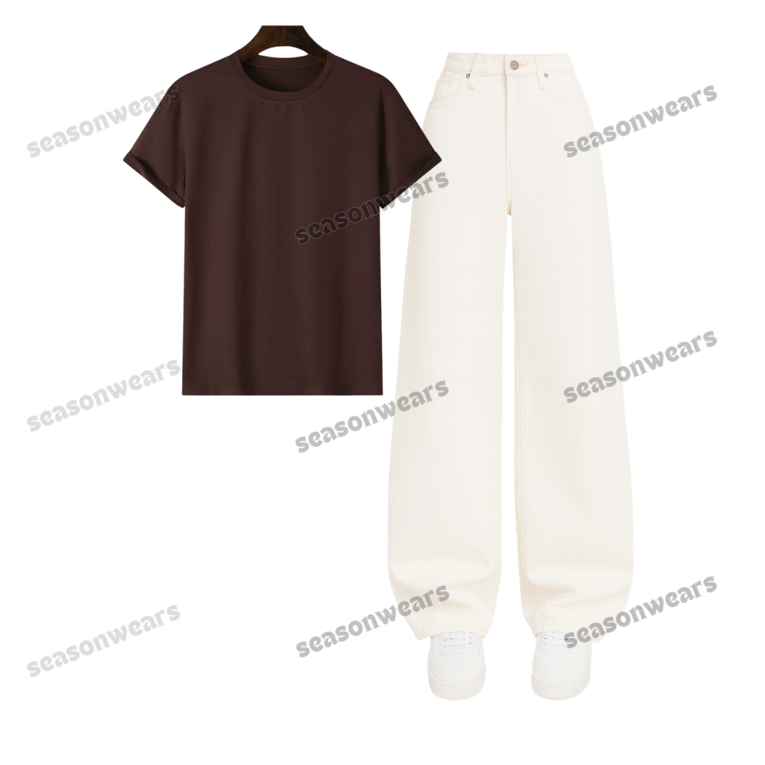 Regular Tee With White Wide Leg Jeans