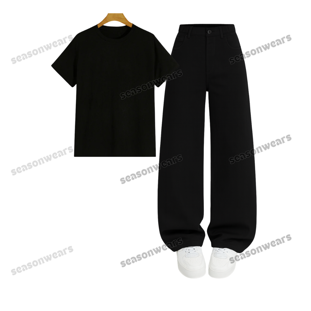 Regular Tee With Black Wide Leg Jeans