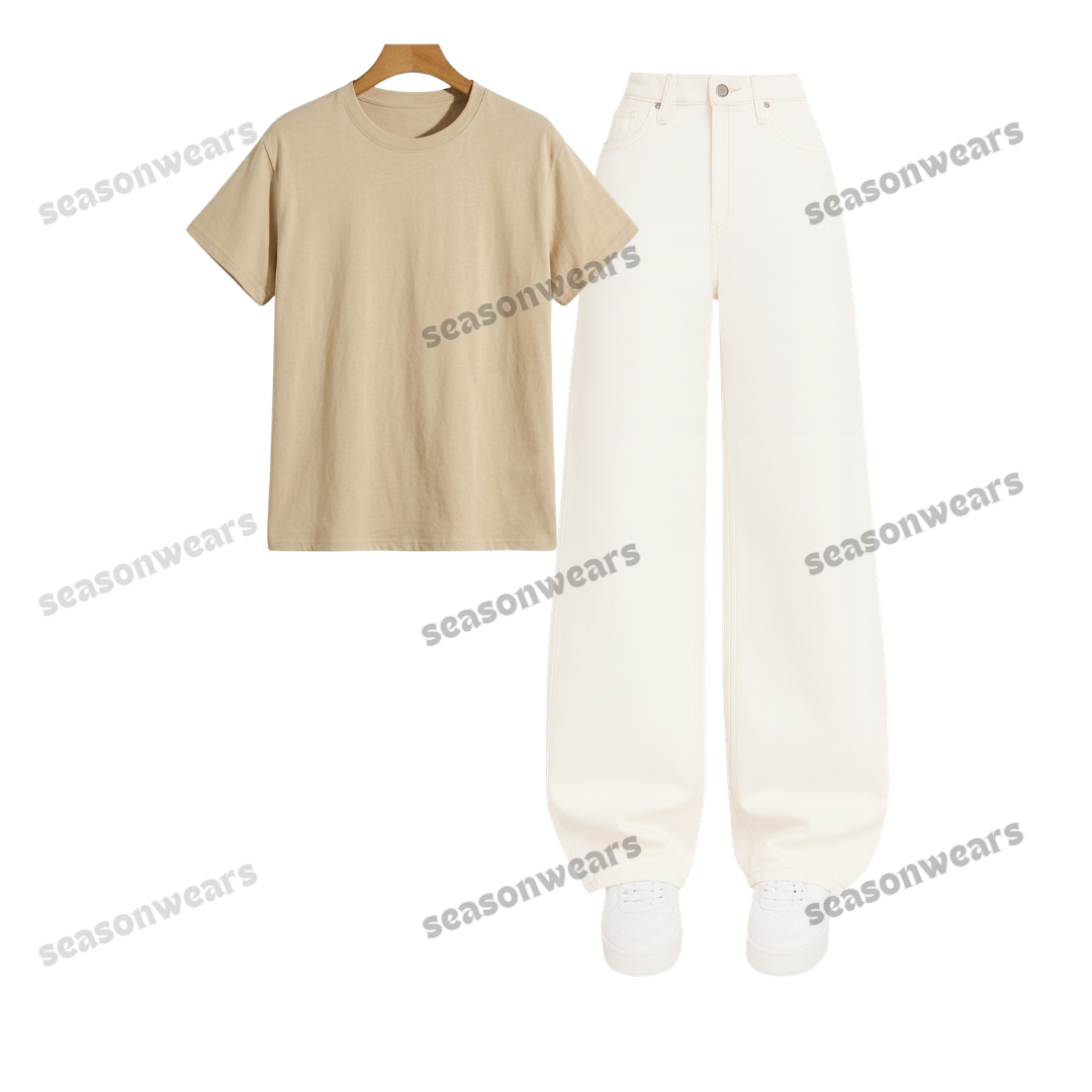 Regular Tee With White Wide Leg Jeans