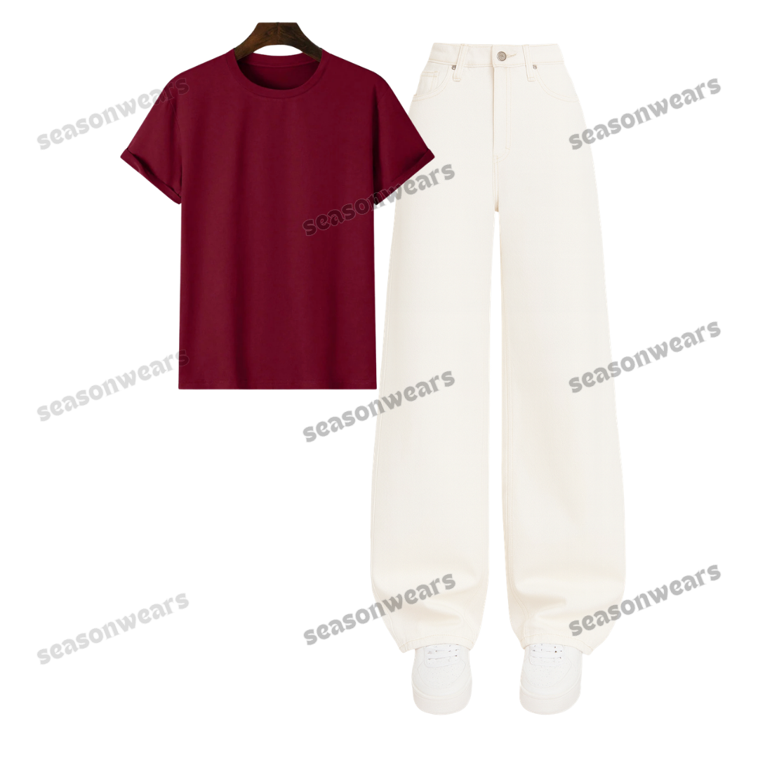 Regular Tee With White Wide Leg Jeans
