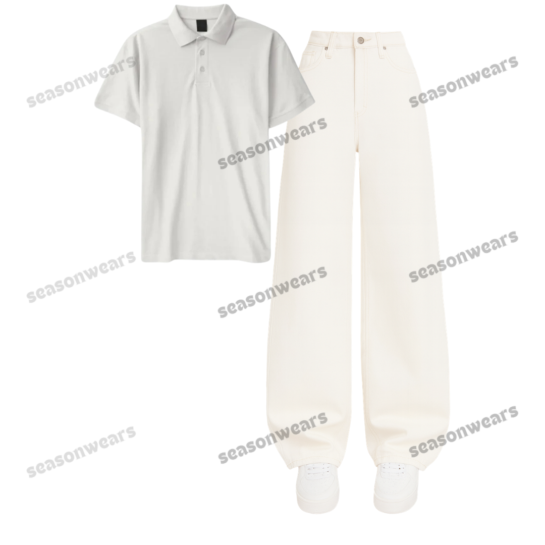 Polo With White Wide Leg Jeans