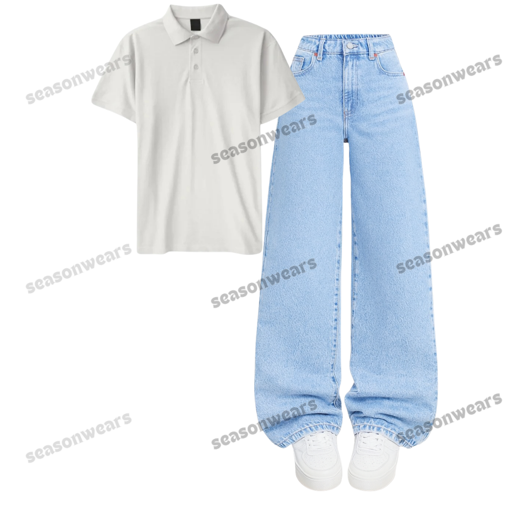 Polo With Iceblue Wide Leg Jeans