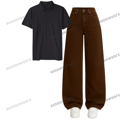 Polo With Brown Wide Leg Jeans