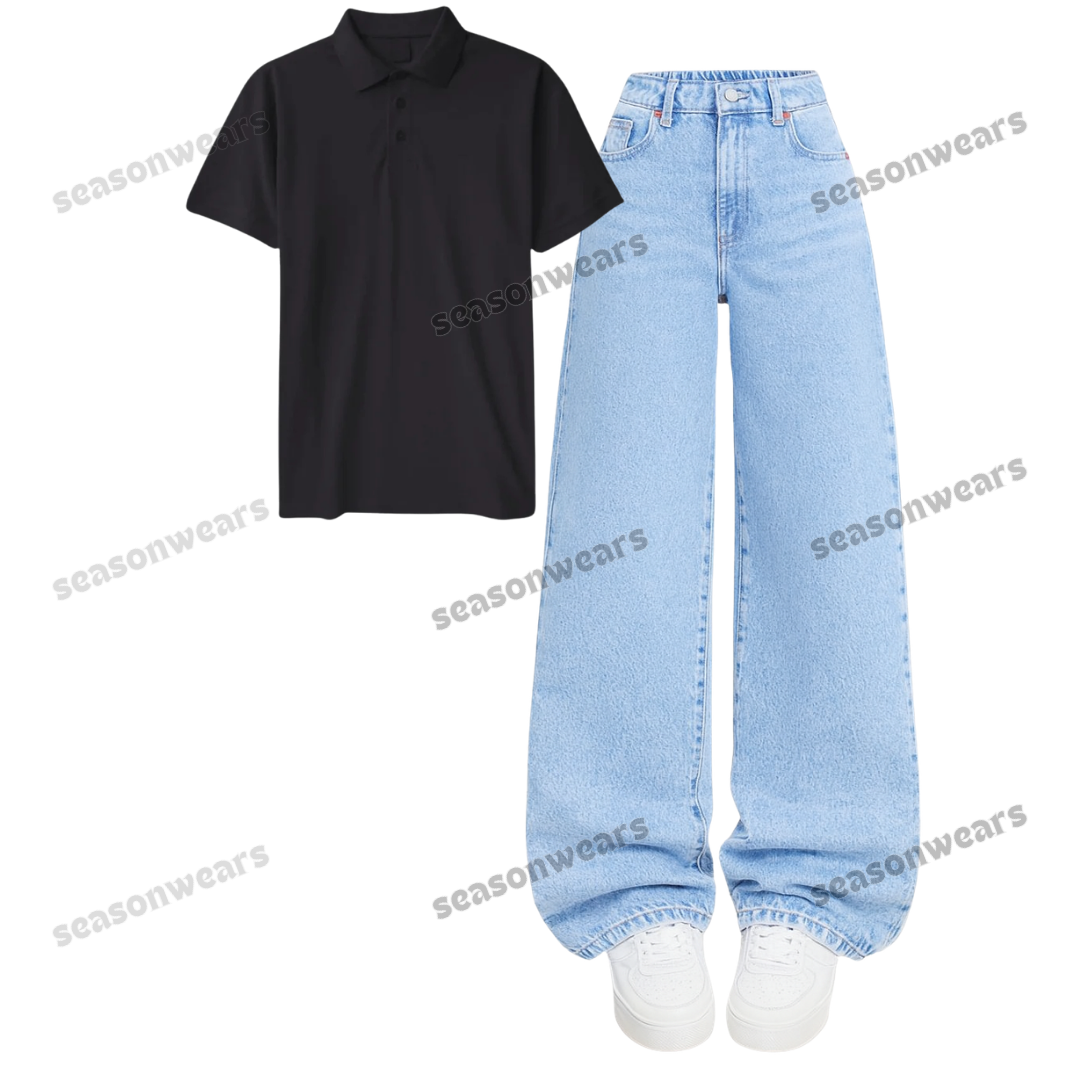 Polo With Iceblue Wide Leg Jeans