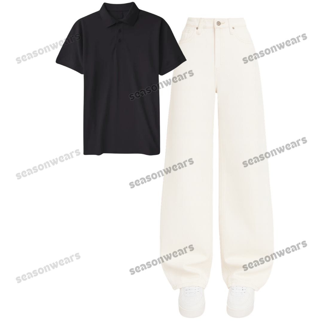 Polo With White Wide Leg Jeans