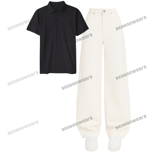Polo With White Wide Leg Jeans