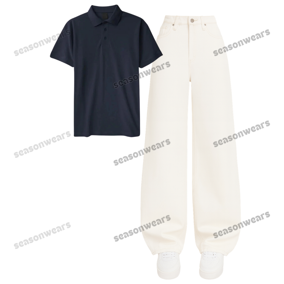 Polo With White Wide Leg Jeans