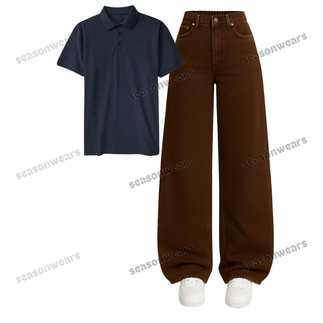Polo With Brown Wide Leg Jeans