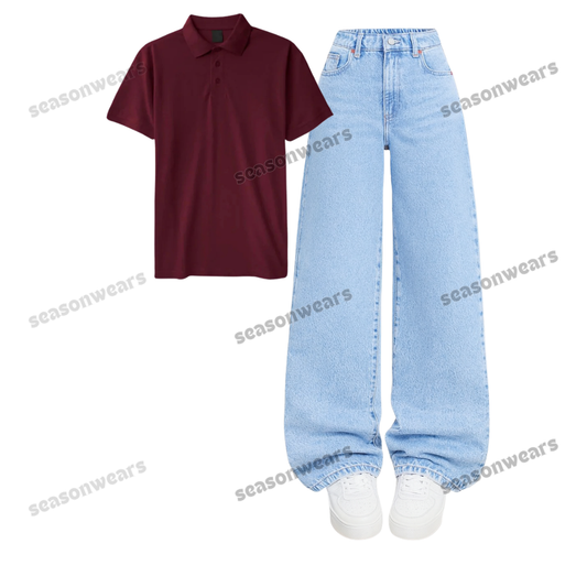 Polo With Iceblue Wide Leg Jeans