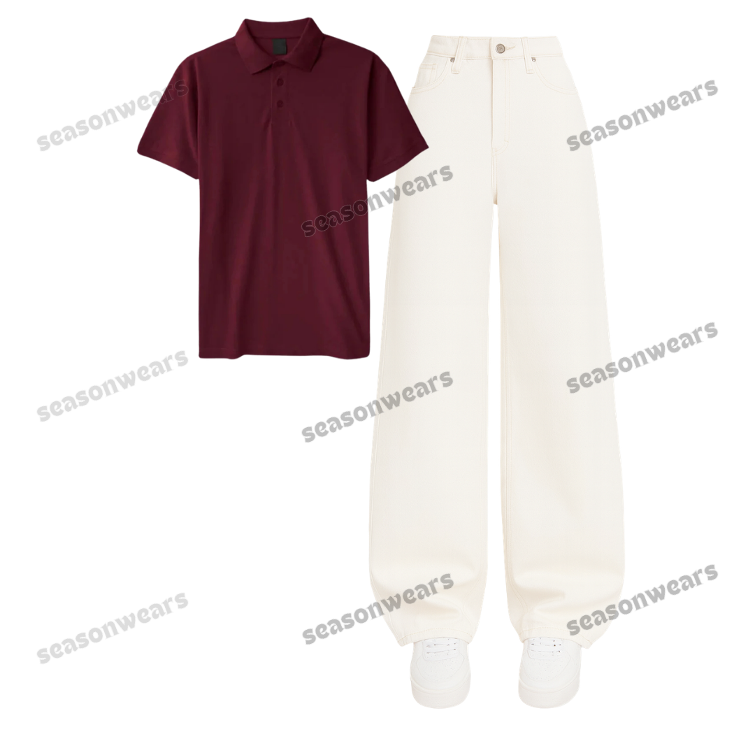 Polo With White Wide Leg Jeans