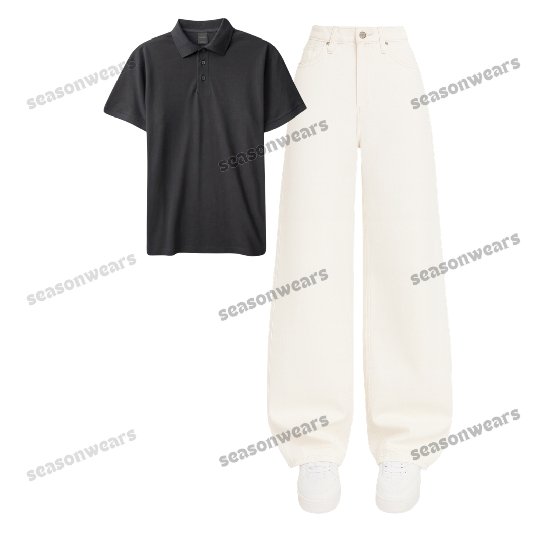 Polo With White Wide Leg Jeans