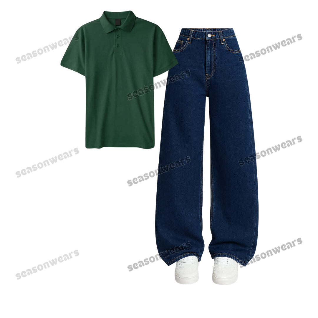 Polo With Darkblue Wide Leg Jeans