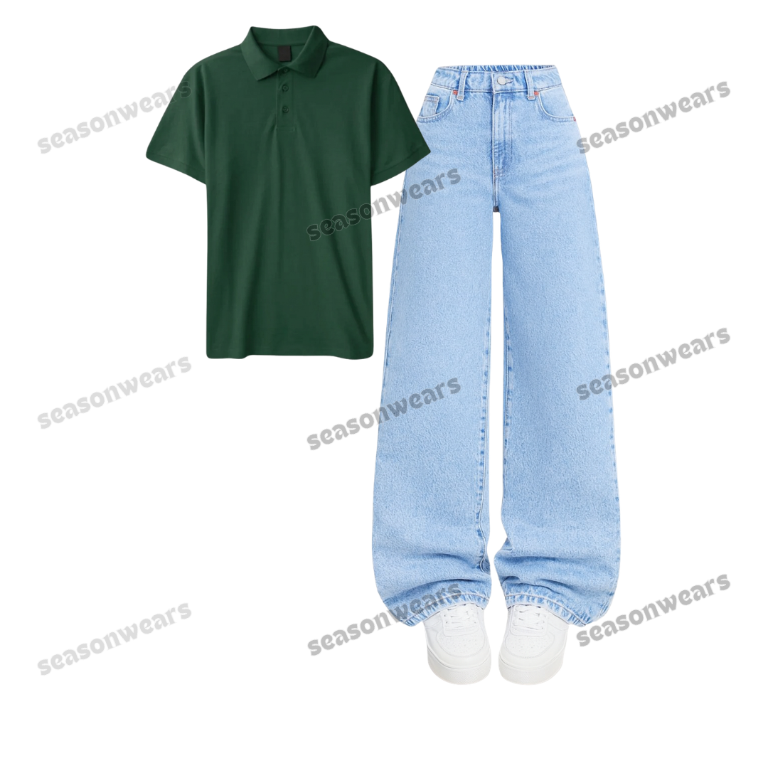 Polo With Iceblue Wide Leg Jeans