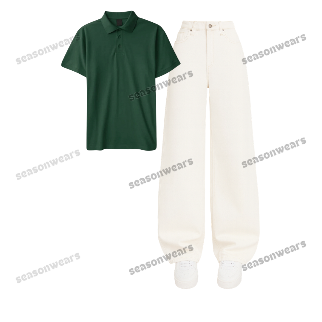 Polo With White Wide Leg Jeans
