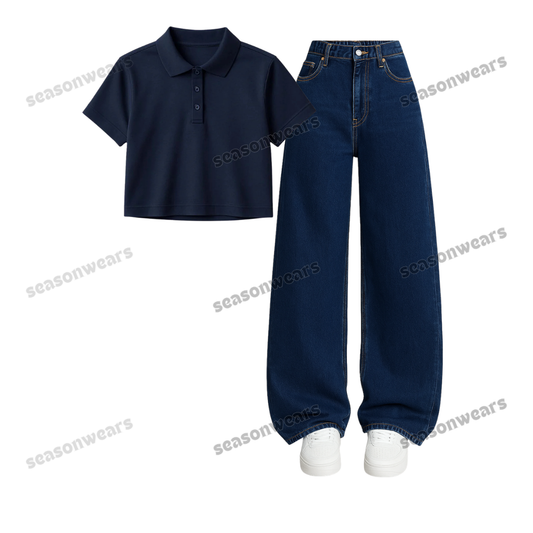 Crop Polo With Iceblue Wide Leg Jeans